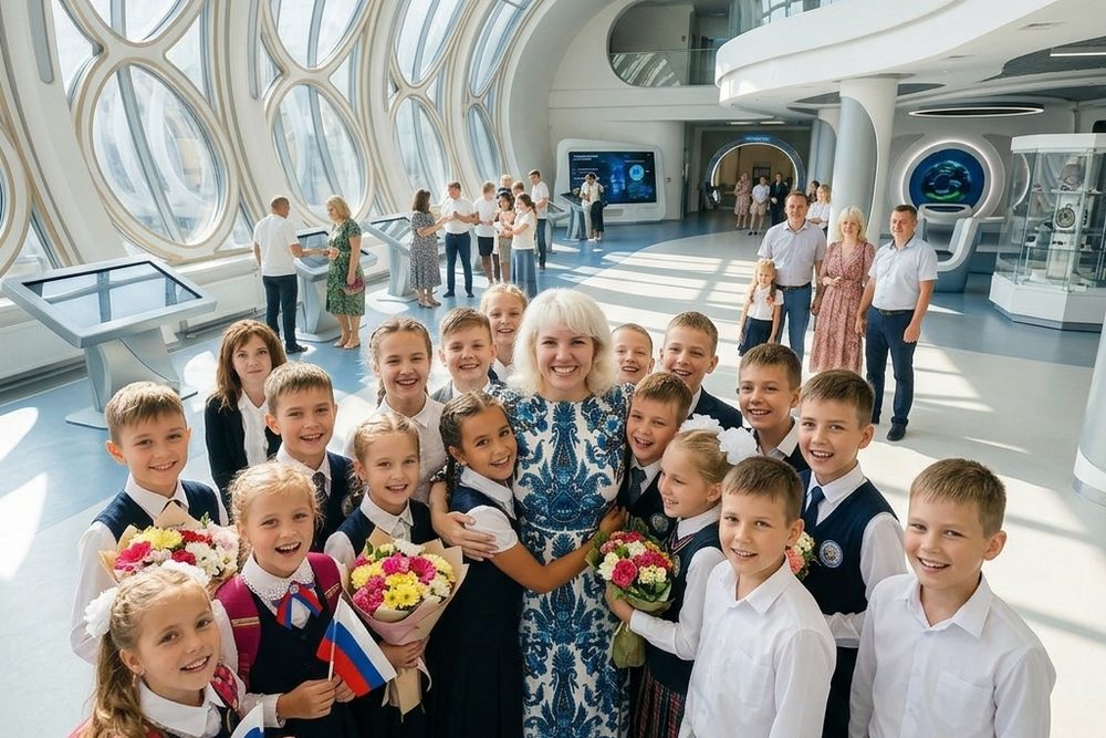 Ольга Николаевна с учениками 1 сентября